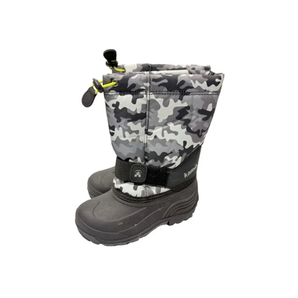 Kamik Snow Boots Kids Size 10 Gray Camo Waterproof Insulated Winter‎ Boots